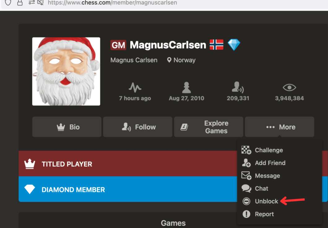 How to unblock someone on chess.com