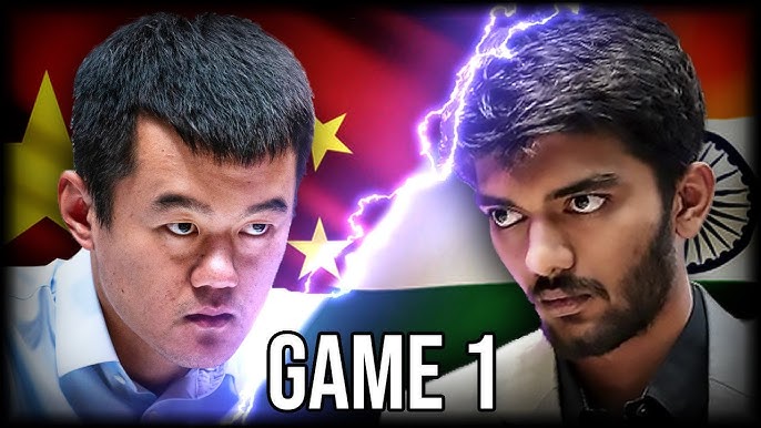 Ding Liren and Gukesh D focused during Game 1 of the 2024 Chess World Championship in Singapore.