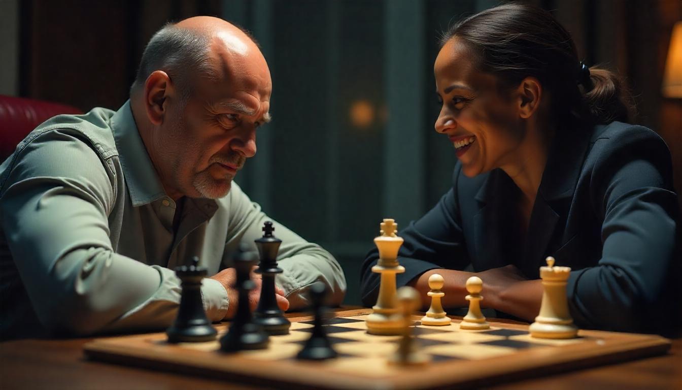 A close-up of a chessboard showing a captured queen and a knight standing in its place, symbolizing the impact of losing the queen in chess